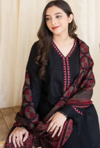 3 Piece Unstitched Embroidered Dhanak Suit ( Printed Woolen Shawl )