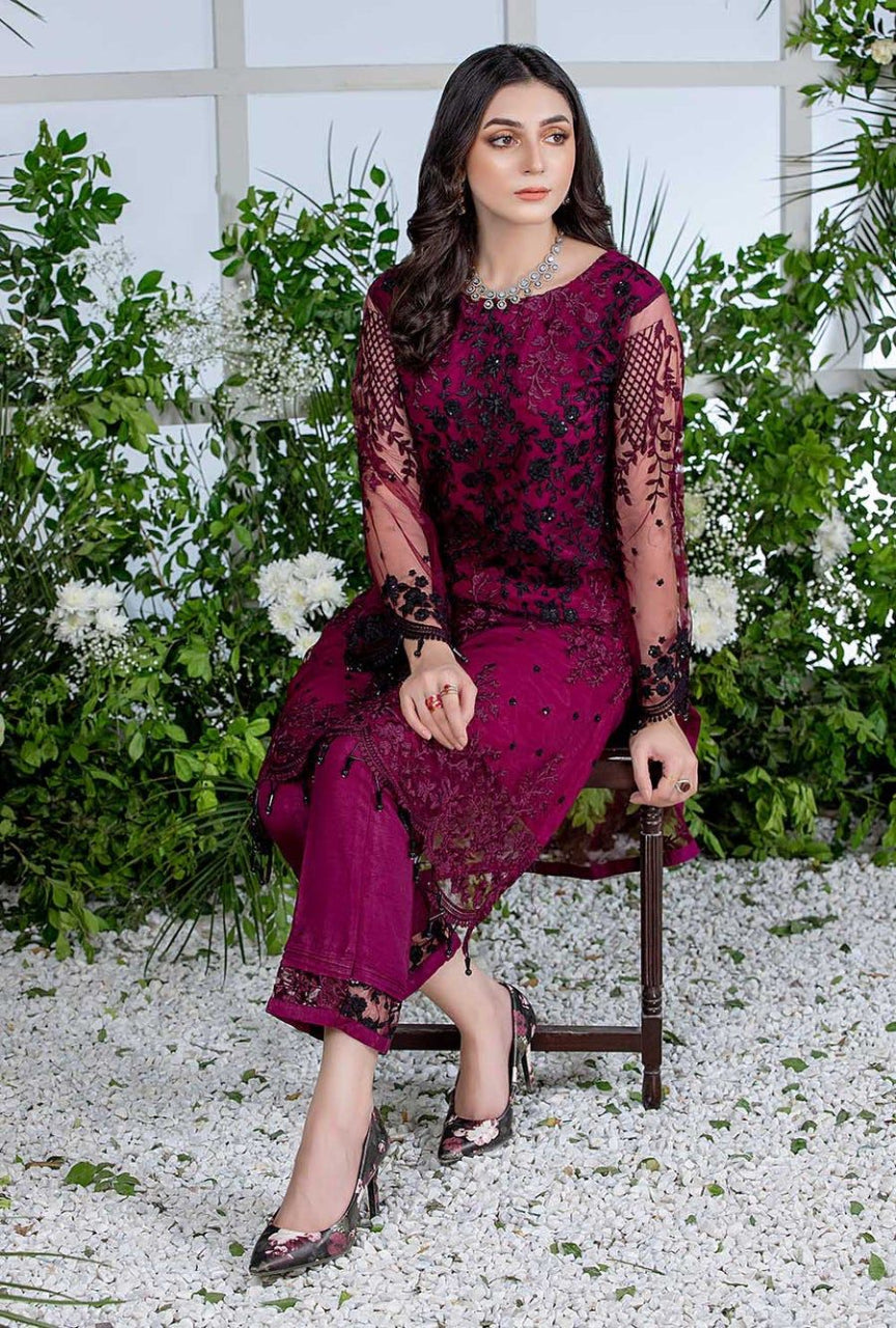 Azure Embroidery 2-Piece Suit Elegant Net Embroidered Kameez & Trouser