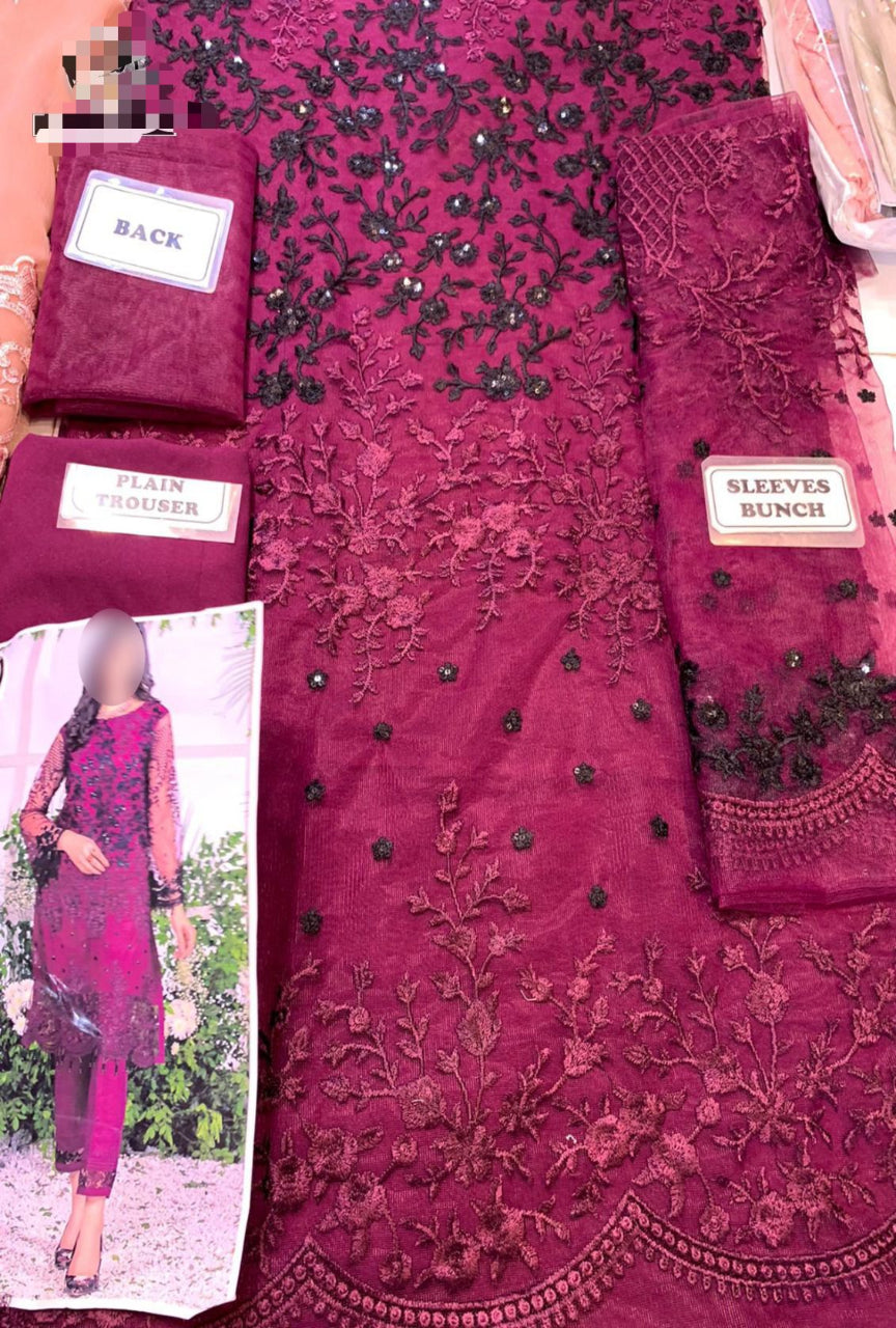 Azure Embroidery 2-Piece Suit Elegant Net Embroidered Kameez & Trouser