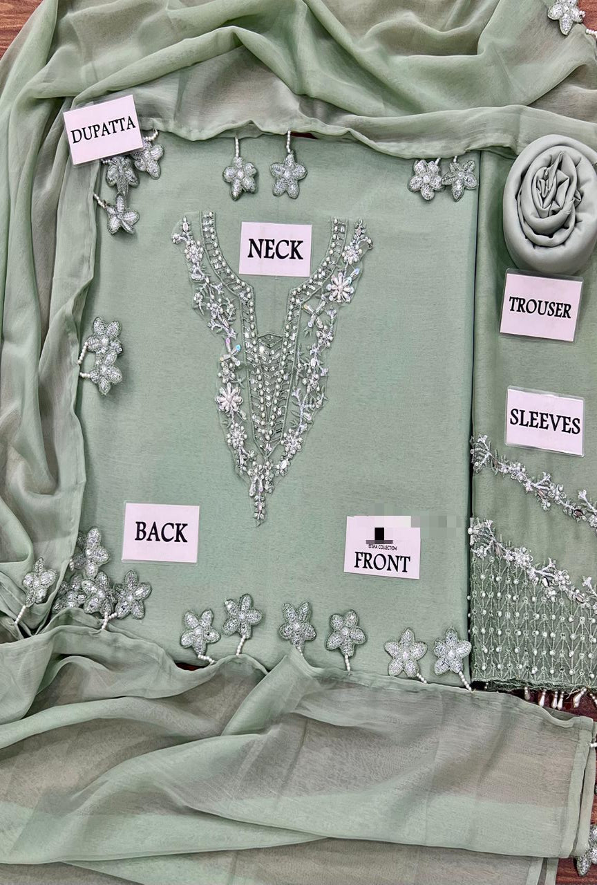 Luxury Chiffon Embroidered Suit with Heavy Adda Work