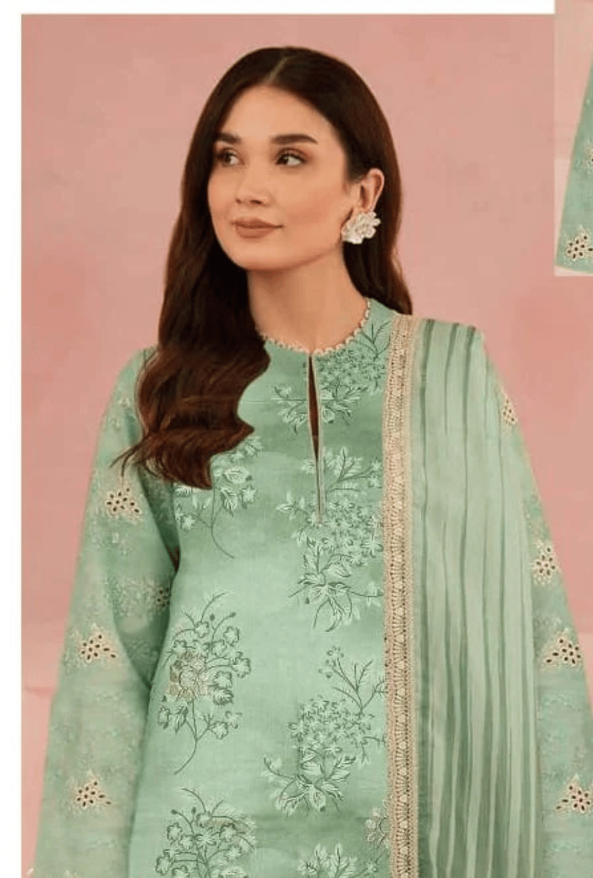 Women Unstitched— Digital Linen 3-Piece & cutwork embroidery
