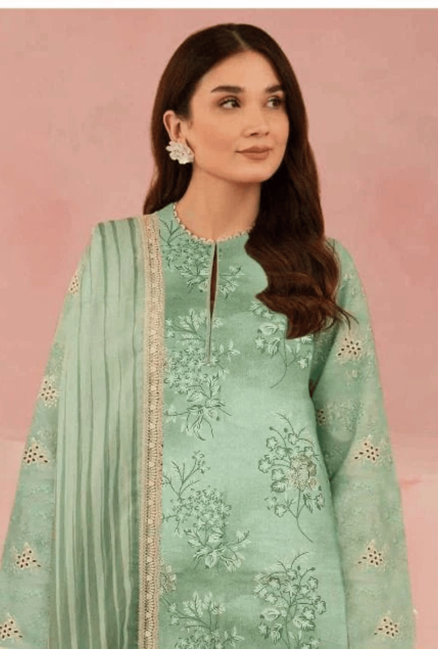 Women Unstitched— Digital Linen 3-Piece & cutwork embroidery