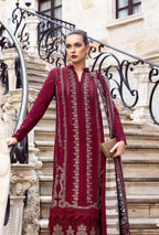 3 Piece Unstitched Heavy Embroidered Dhanak Suit with Dhanak Printed Wool Shawl