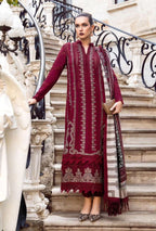 3 Piece Unstitched Heavy Embroidered Dhanak Suit with Dhanak Printed Wool Shawl