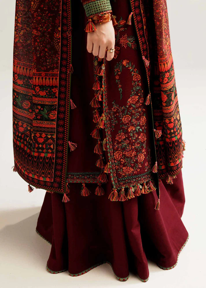 3 Piece Unstitched Heavy Embroidered Dhanak Suit with Wool Shawl
