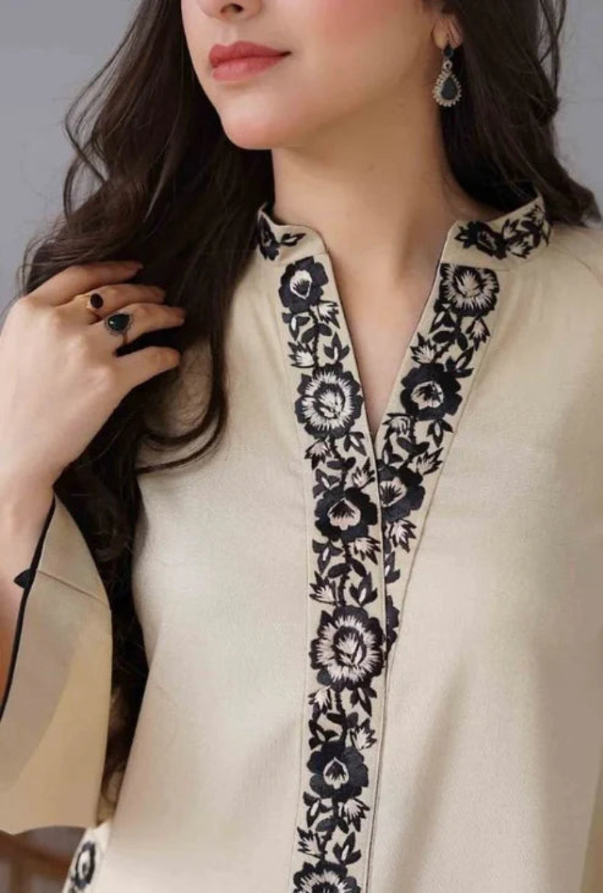 3 Piece Unstitched Embroidered Dhanak Suit with Dhanak Wool shawl