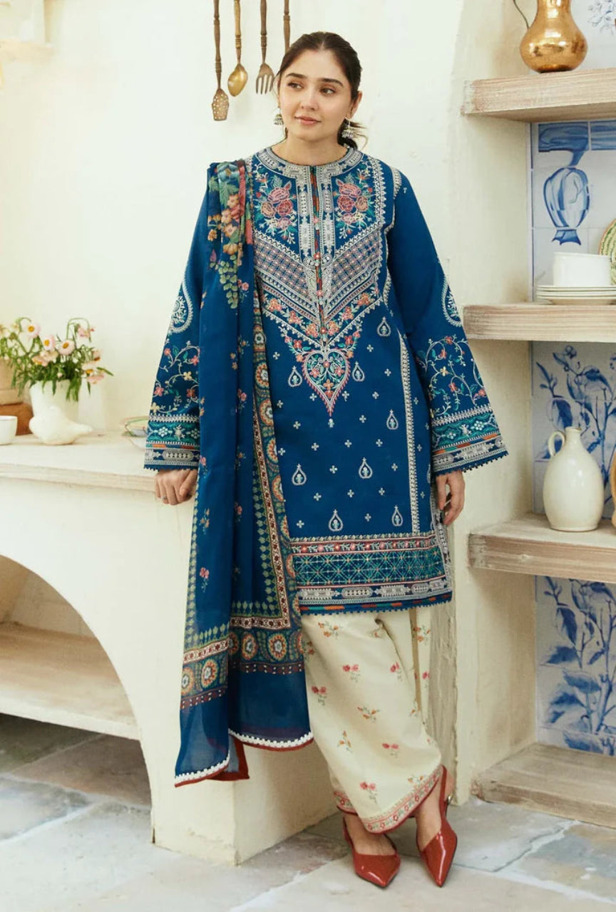 3 Piece Unstitched Heavy Embroidered Dhanak Suit with Dhanak Printed Wool Shawl