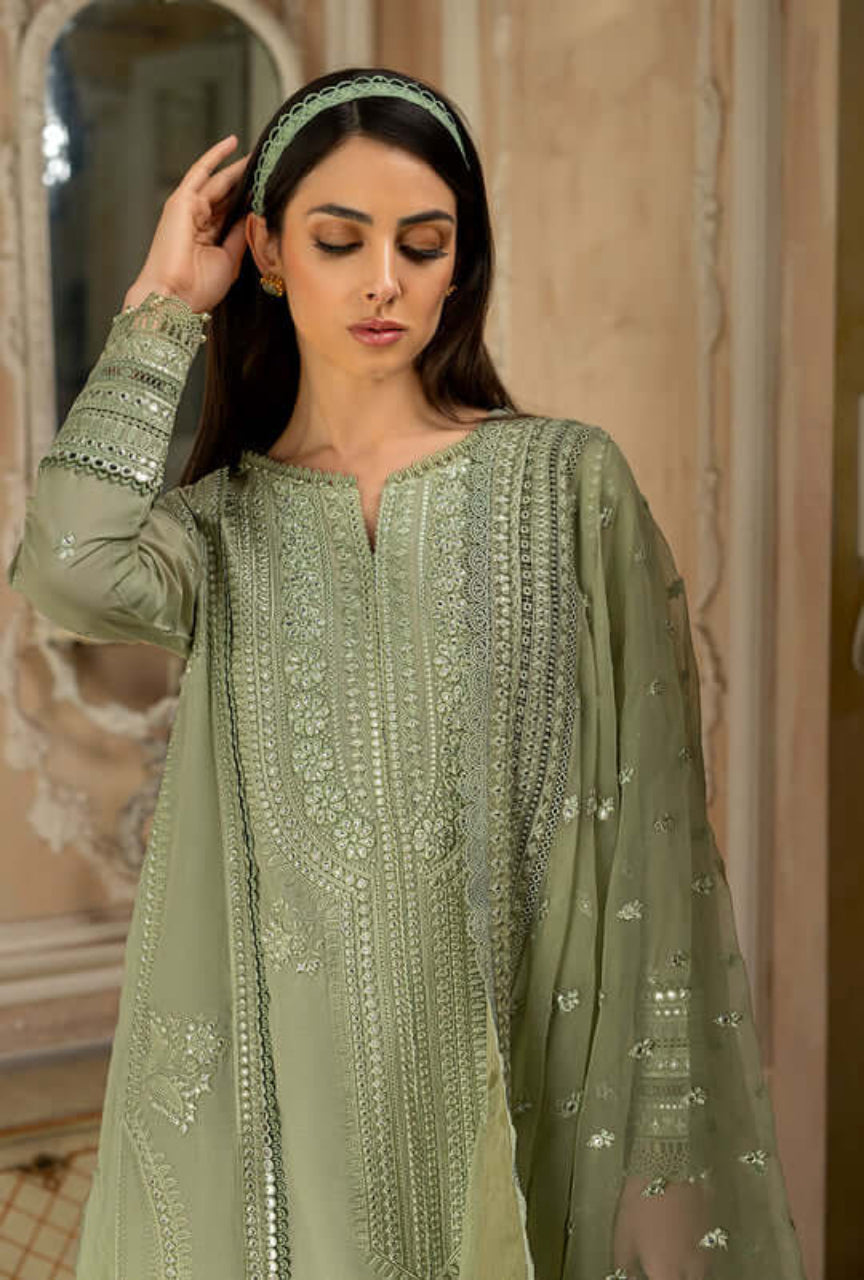 3 Piece Unstitched Heavy Embroidered Lawn Suit ( Full Embroidered Organza Dupatta )