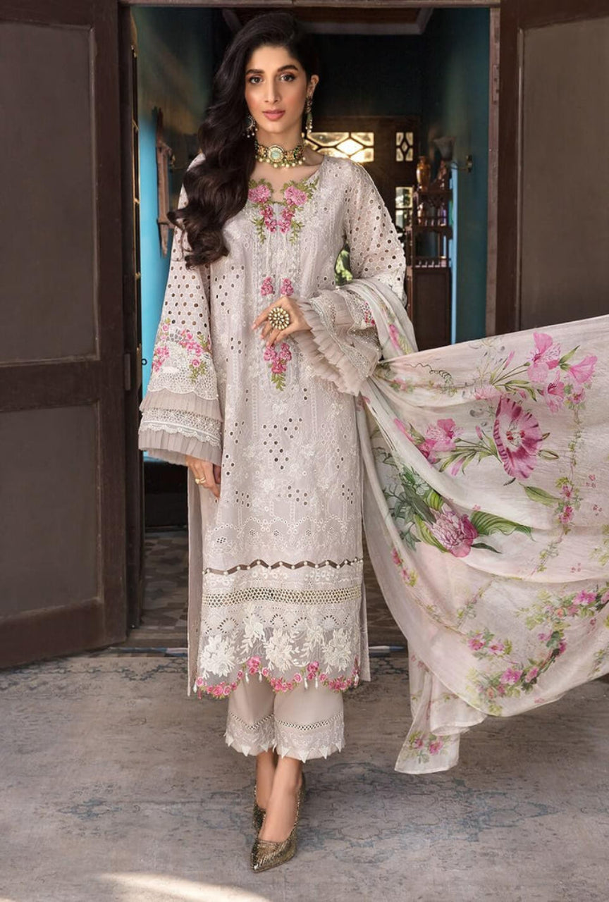 3 Piece Unstitched Heavy Embroidered Chickan Kari Lawn Suit ( Printed Polly Lawn Dupatta )