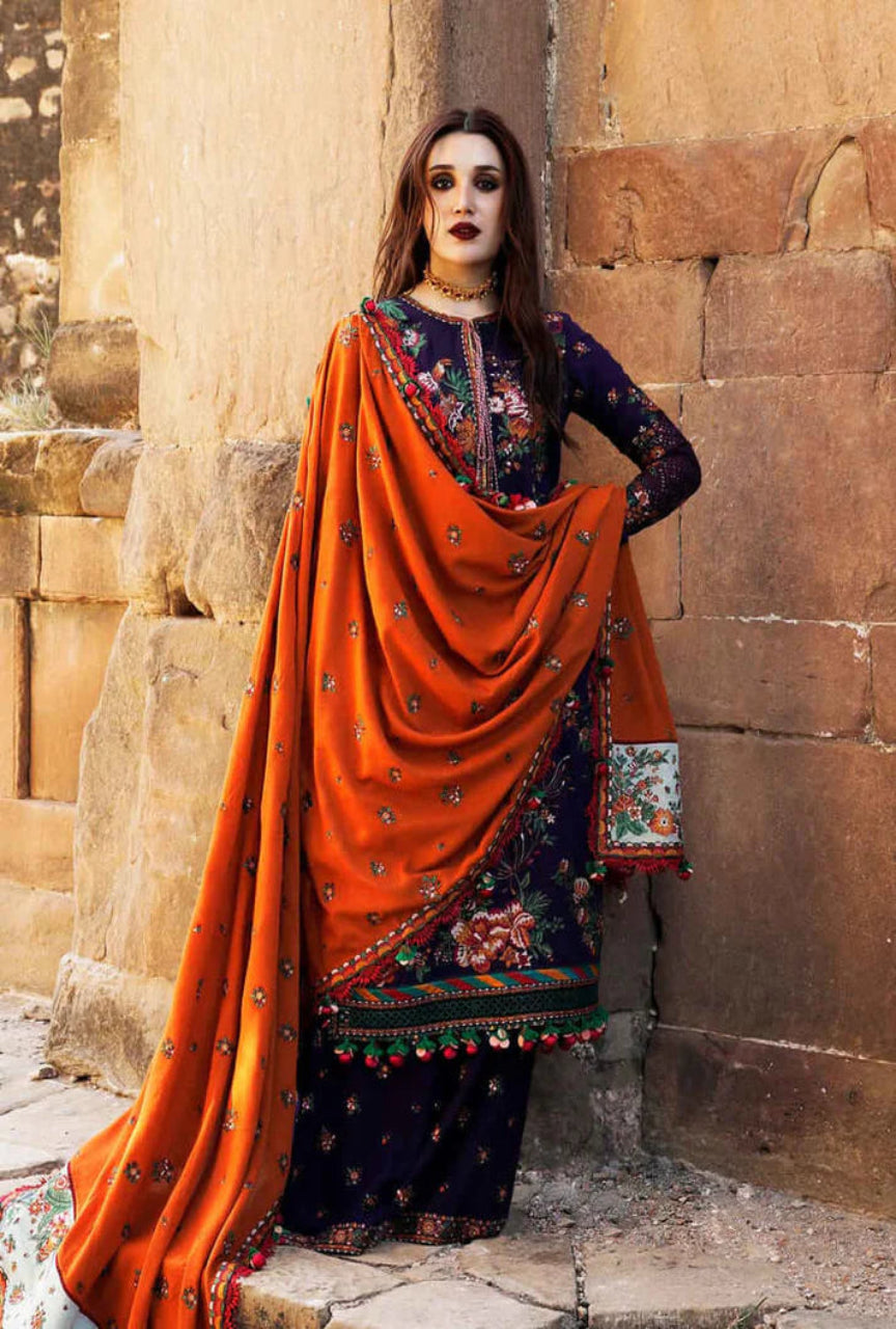 3 Piece Unstitched Heavy Embroidered Dhanak Wool Suit ( Heavy Emb Dhanak Shawl )