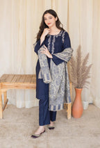 3 Piece Unstitched Embroidered Dhanak Suit  Printed Woolen Shawl