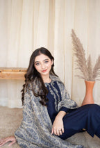 3 Piece Unstitched Embroidered Dhanak Suit  Printed Woolen Shawl