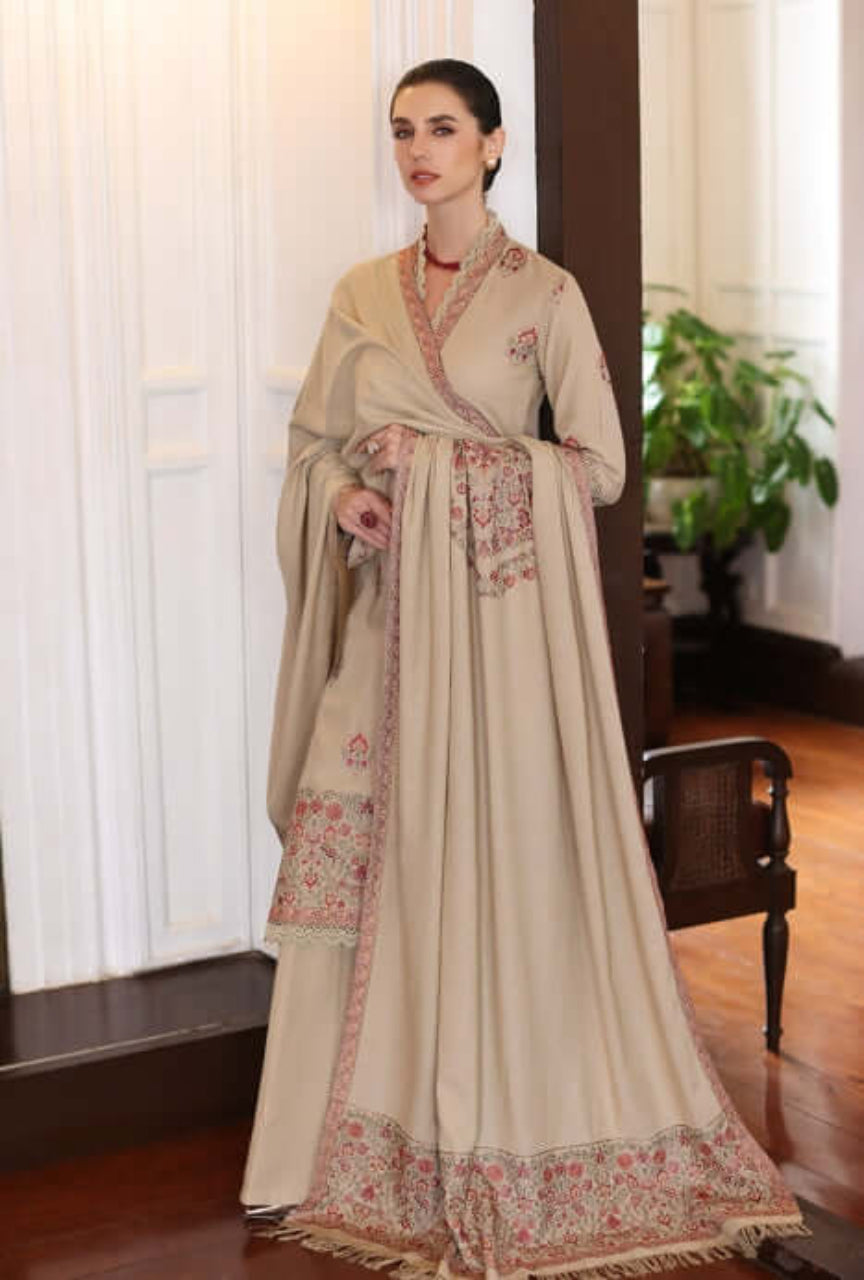 Unstitched Heavy Embroidered Dhanak Suit 3 PEC with Embroidered Dhanak Shawl