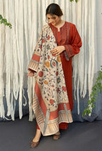 3 Piece Unstitched Heavy Embroidered Dhanak Suit ( Printed Woolen Shawl )