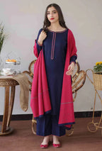 3 Piece Unstitched Heavy Emb Dhanak Suit with Emb Dhanak Wool Shawl