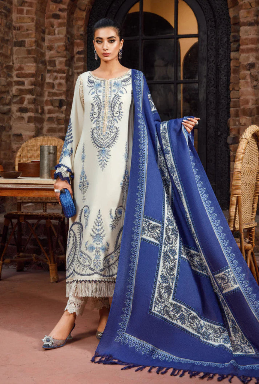 3 Piece Unstitched Heavy Embroidered Dhanak Suit with Wool Shawl