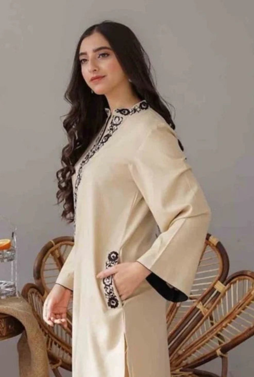 3 Piece Unstitched Embroidered Dhanak Suit with Dhanak Wool shawl