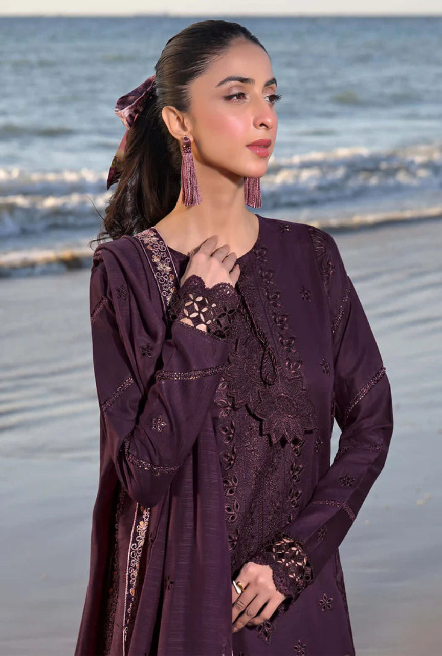 Unstitched 3 PEC Fully Embroidered Dhanak Suit with Heavy Emb Dhanak Wool Shawl