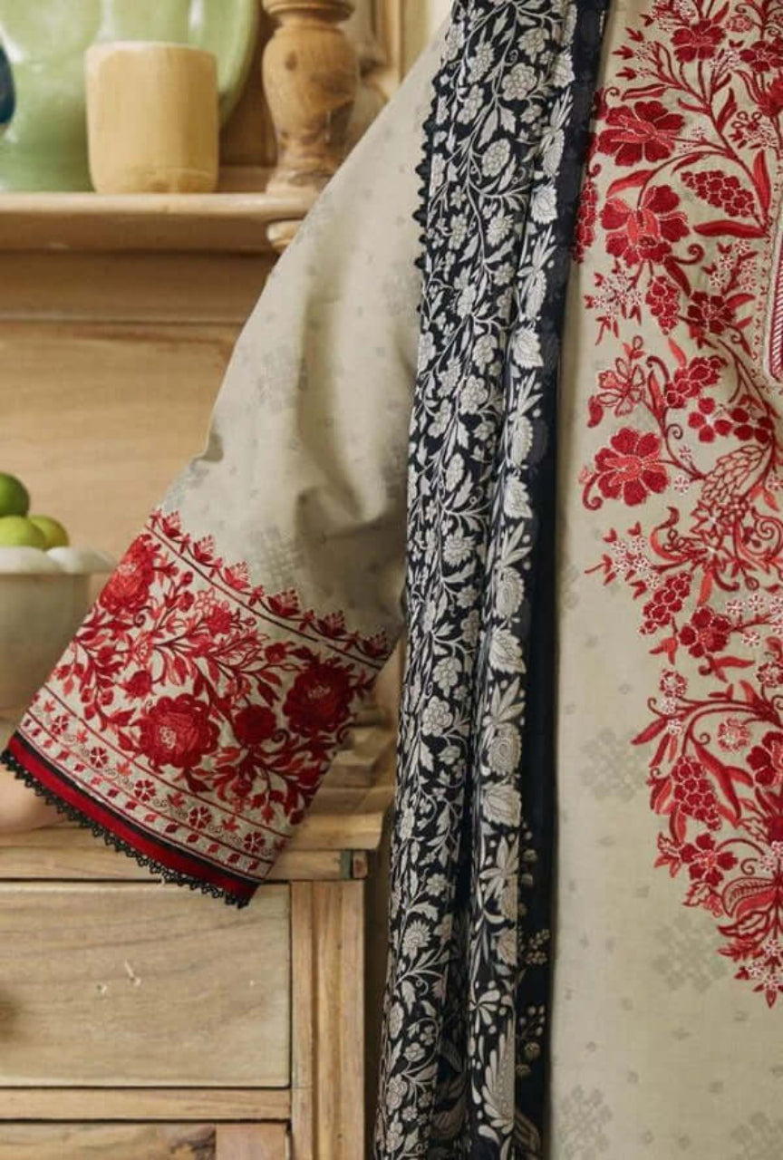 Unstitched Embroidered Dhanak Suit 3 PEC with Printed Woolen Shawl