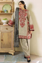 Unstitched Embroidered Dhanak Suit 3 PEC with Printed Woolen Shawl