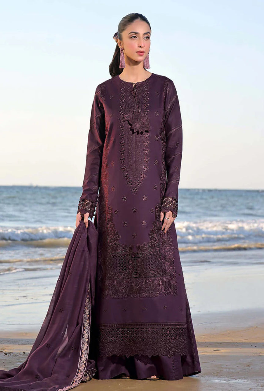 Unstitched 3 PEC Fully Embroidered Dhanak Suit with Heavy Emb Dhanak Wool Shawl