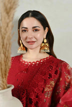 Women unstitched-3PC Embroidered Lawn Shirt with Embroidered Organza Dupatta