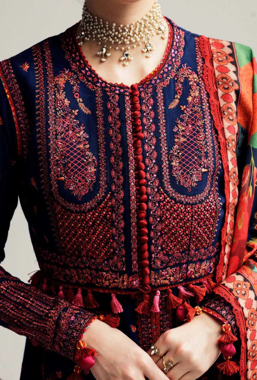 Unstitched 3 Piece Fully Embroidered Dhanak Suit with Printed Woolen Shawl