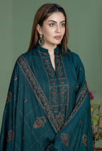 Unstitched 3 Piece Fully Embroidered Dhanak Suit with Embroidered Dhanak Wool Shawl