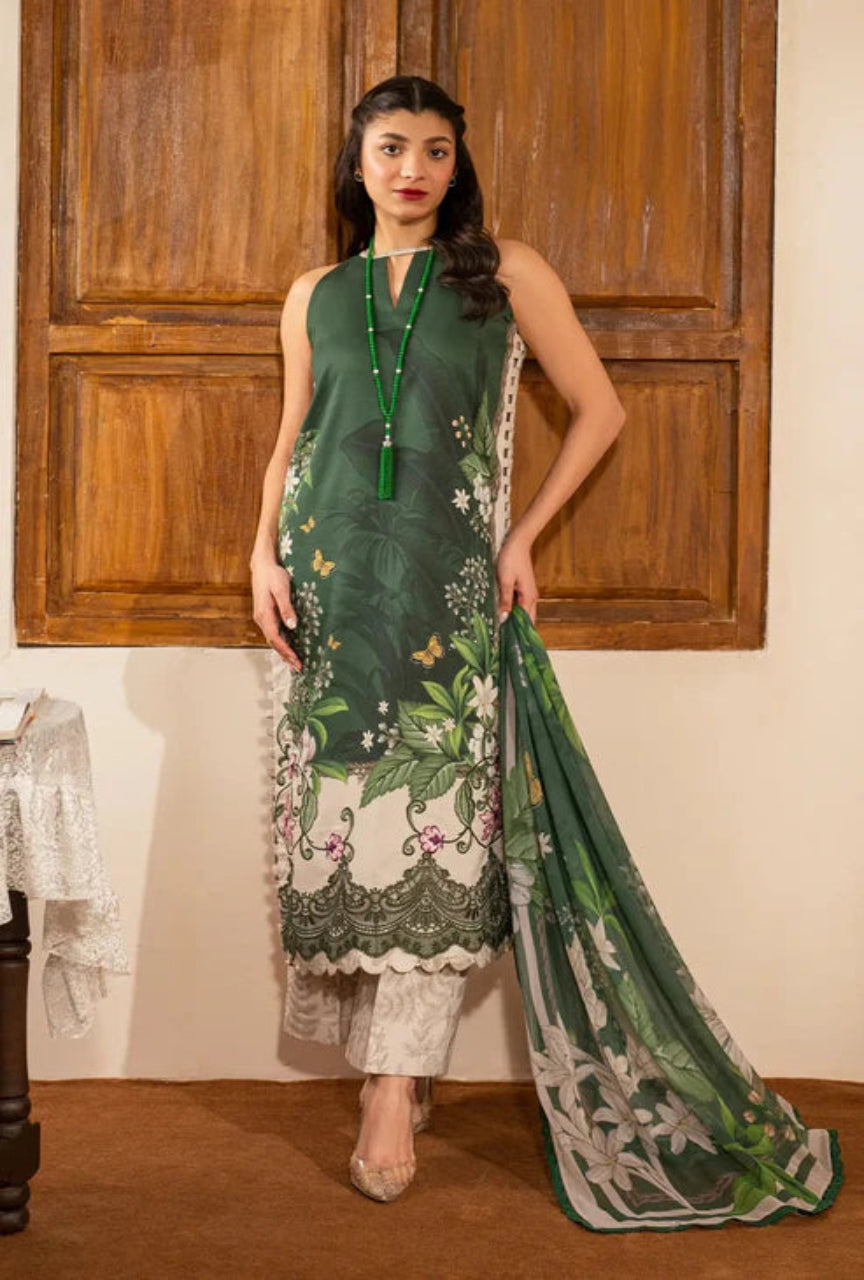 3 Piece Unstitched Digital Printed Lawn Suit with Printed Lawn Dupatta