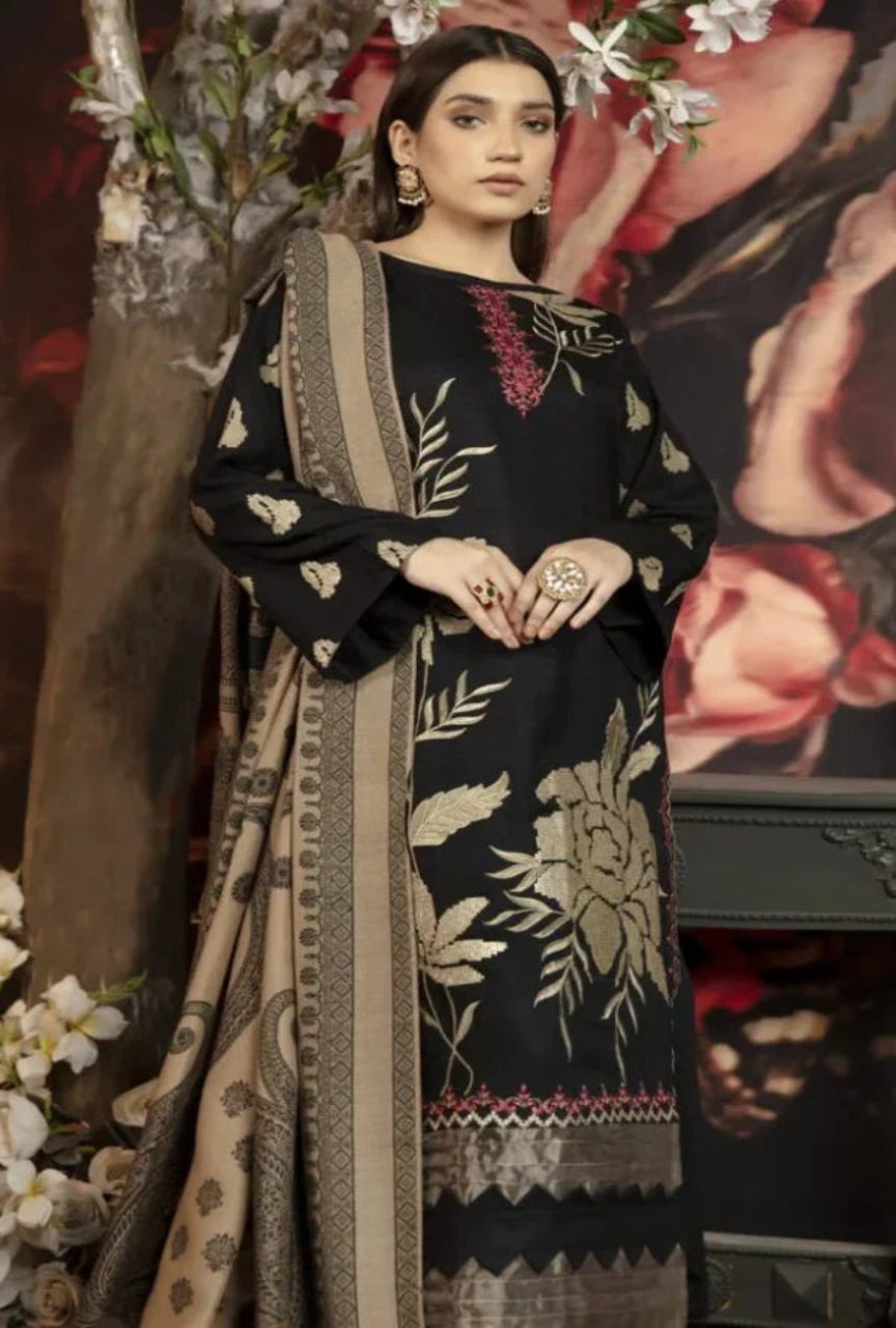 3PC Dhanak Full Heavy Embroidered Shirt With Printed Shawl