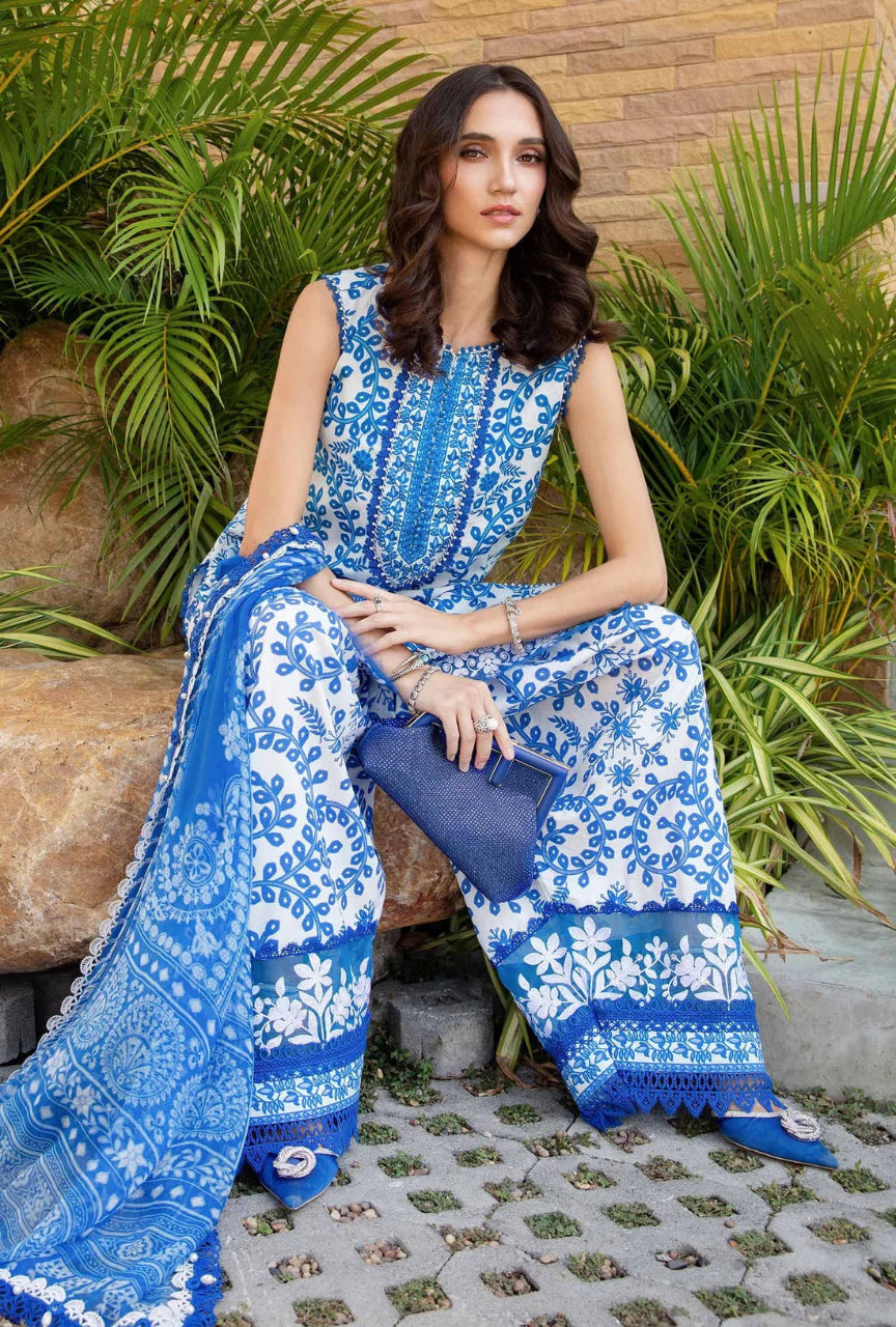 Unstitched 3 Piece Digital Printed Lawn Suit with Printed Voile Dupatta