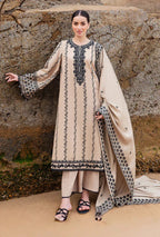 Unstitched 3 Piece Fully Embroidered Dhanak Suit with Embroidered Wool Shawl