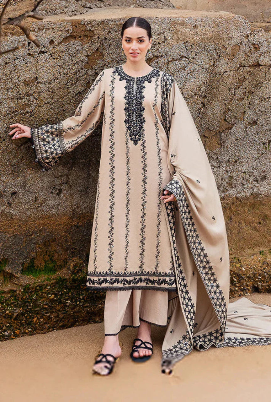 Unstitched 3 Piece Fully Embroidered Dhanak Suit with Embroidered Wool Shawl