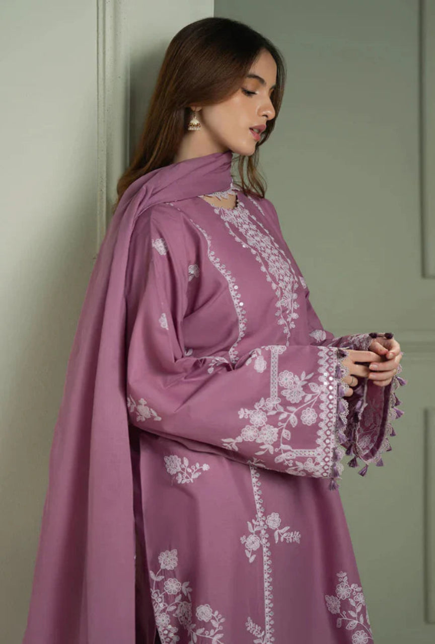 Unstitched 3 Piece Fully Embroidered Dhanak Suit with Embroidered Dhanak Shawl