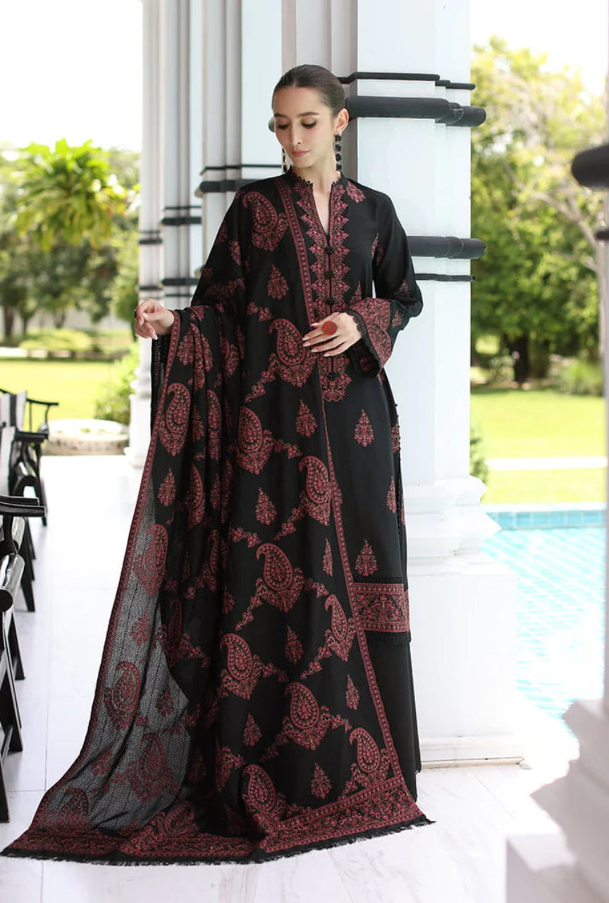 Unstitched 3 Piece Fully Embroidered Dhanak Suit with Embroidered Dhanak Shawl