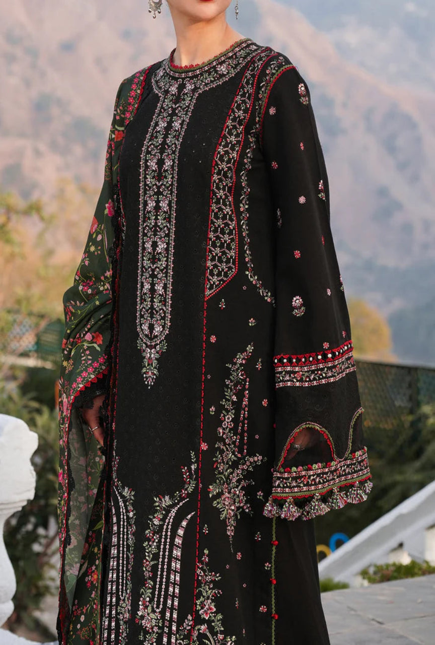 Unstitched 3 Piece Fully Embroidered Dhanak Suit with Printed Woolen Shawl