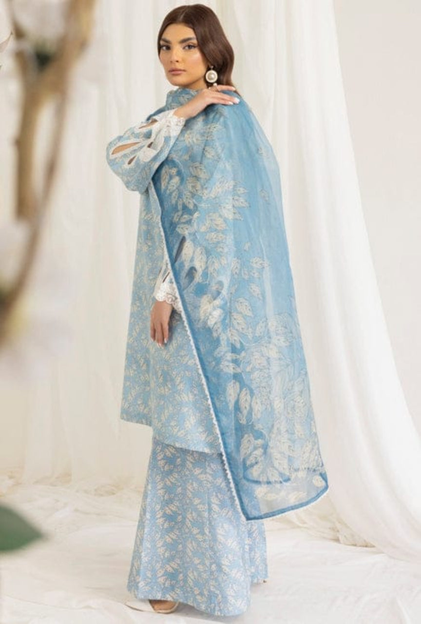 Unstitched 3 Piece Digital Printed And Embroidered Lawn Suit With Silk Dupatta