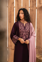 Unstitched 3 Piece Embroidered Dhanak Suit with Embroidered Dhanak Shawl