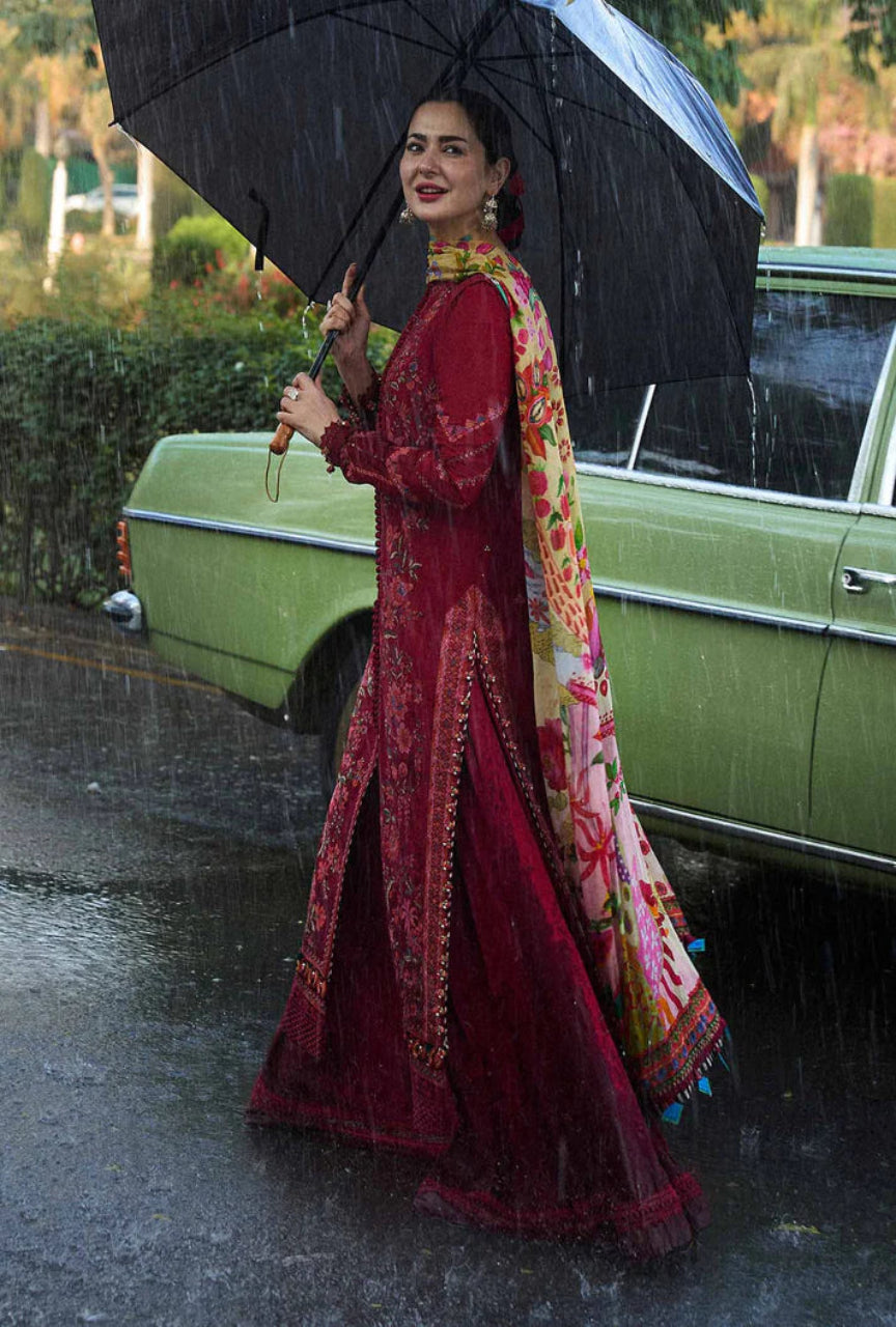 Unstitched 3 Piece Fully Embroidered Dhanak Suit with Printed Woolen Shawl