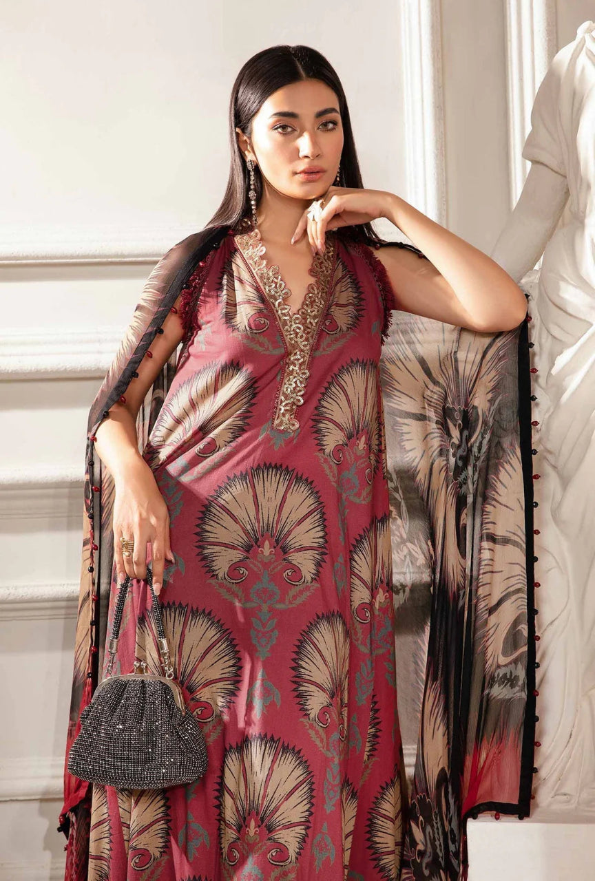 Unstitched 3 Piece Digital Printed Lawn Suit with Voile Dupatta