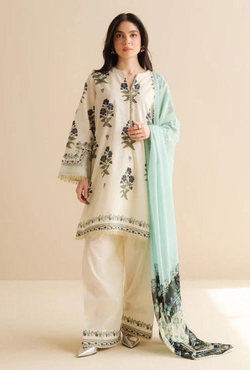 Unstitched 3 Piece Digital Printed Lawn Suit with Printed Polly Lawn Dupatta