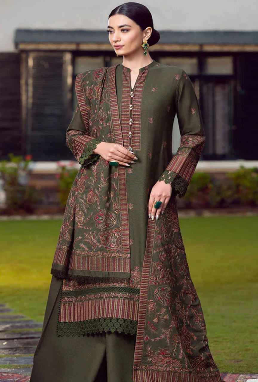 3PC Dhannak Heavy Embroidered Shirt With Embroidered Shawal bareeze