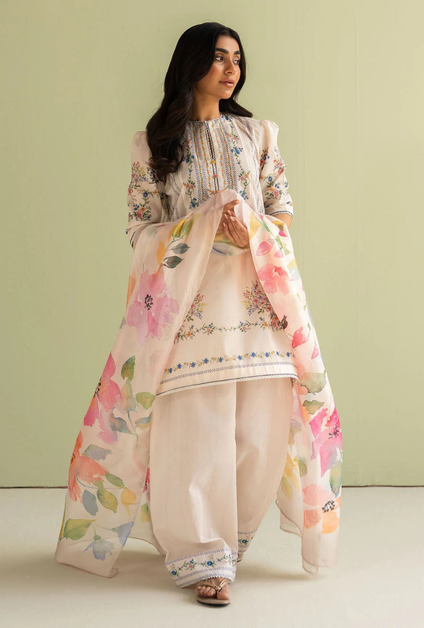 Unstitched 3 Piece Digital Printed Lawn Suit with Printed Silk Dupatta