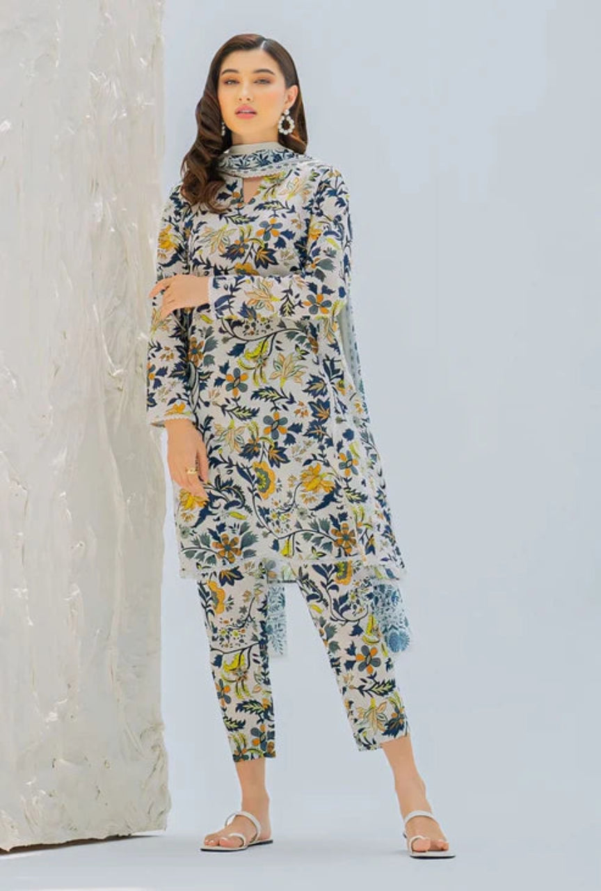 Unstitched 3 Piece Digital Printed Lawn Suit with Printed Lawn Dupatta