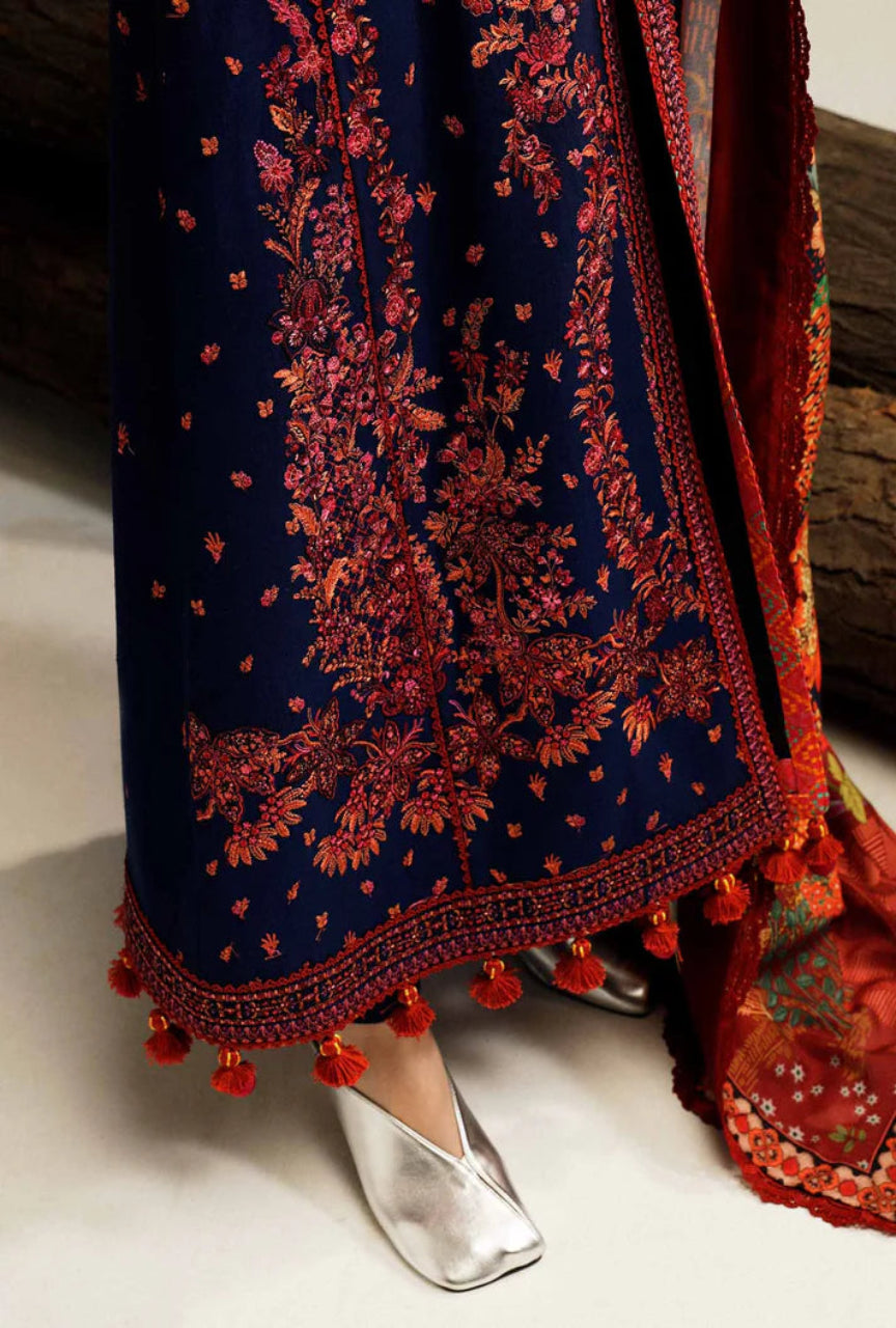 Unstitched 3 Piece Fully Embroidered Dhanak Suit with Printed Woolen Shawl