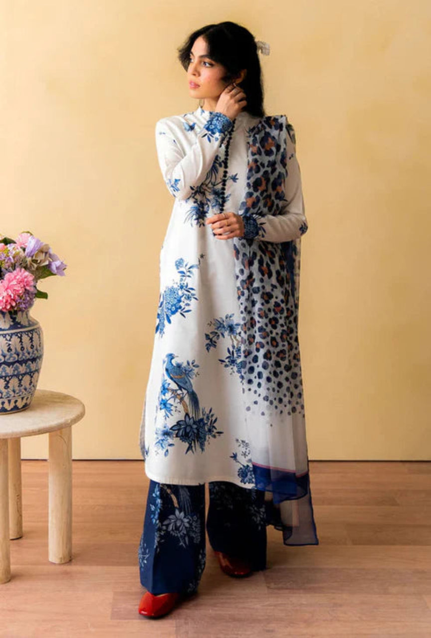 Unstitched 3 Piece Digital Printed Lawn Suit with Printed Polly Lawn Dupatta