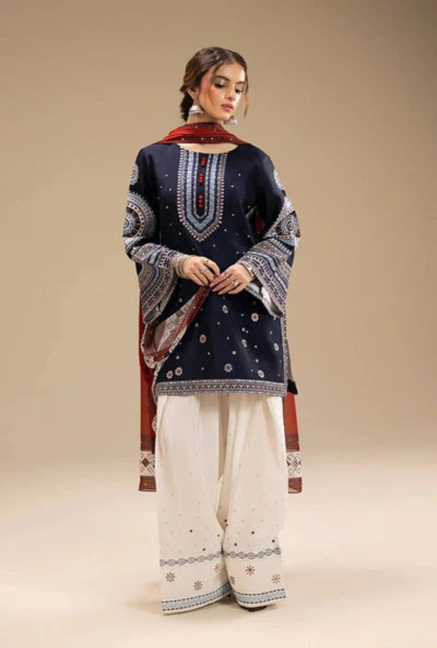 Unstitched 3 Piece Fully Embroidered Dhanak Suit with Printed Monar Dupatta