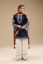 Unstitched 3 Piece Fully Embroidered Dhanak Suit with Printed Monar Dupatta