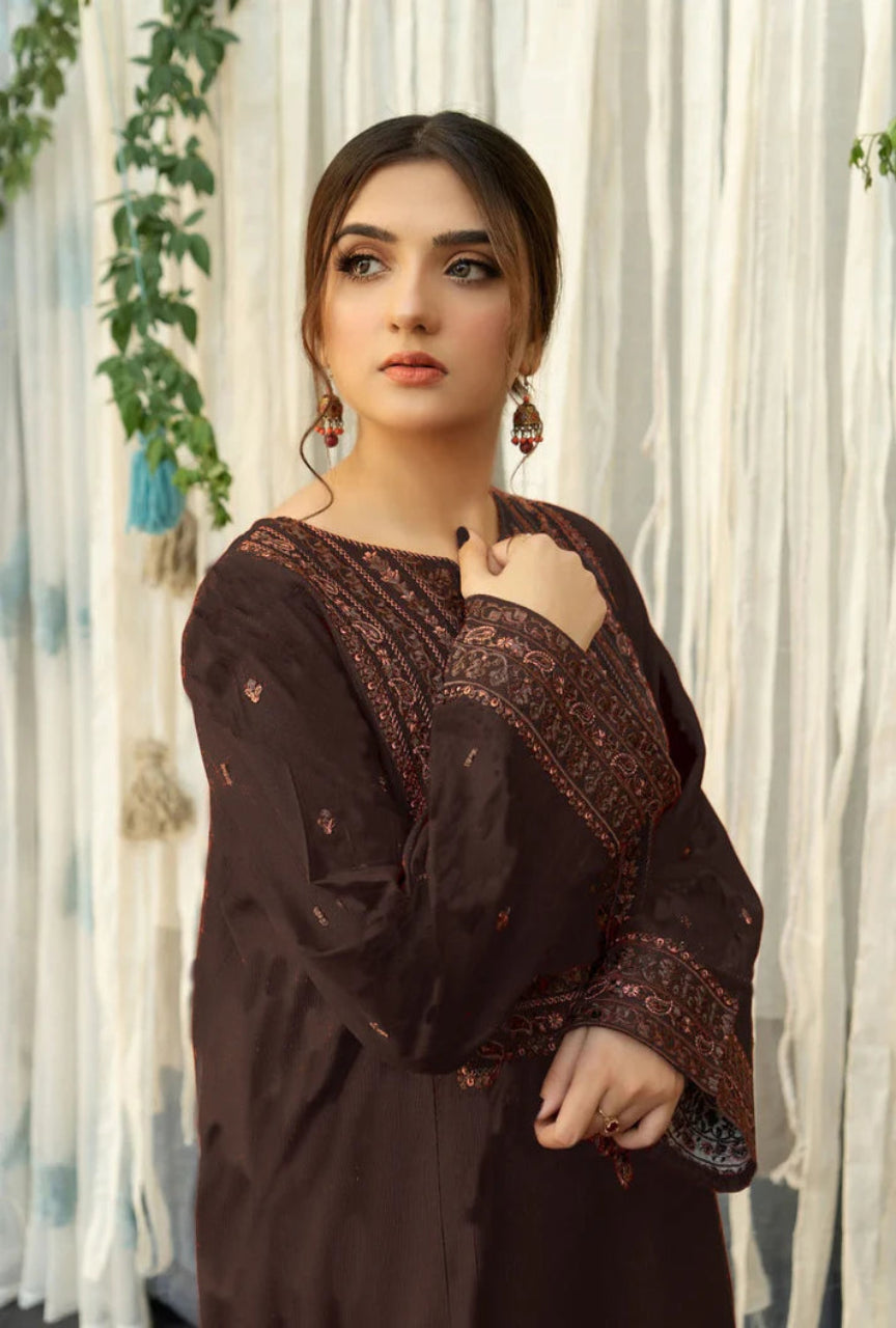 Unstitched 3 Piece Fully Embroidered Dhanak Suit with Printed Dhanak Shawl