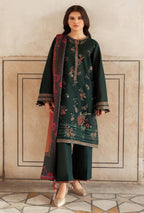 Unstitched 3 Piece Embroidered Dhanak Suit with Printed Wool Shawl